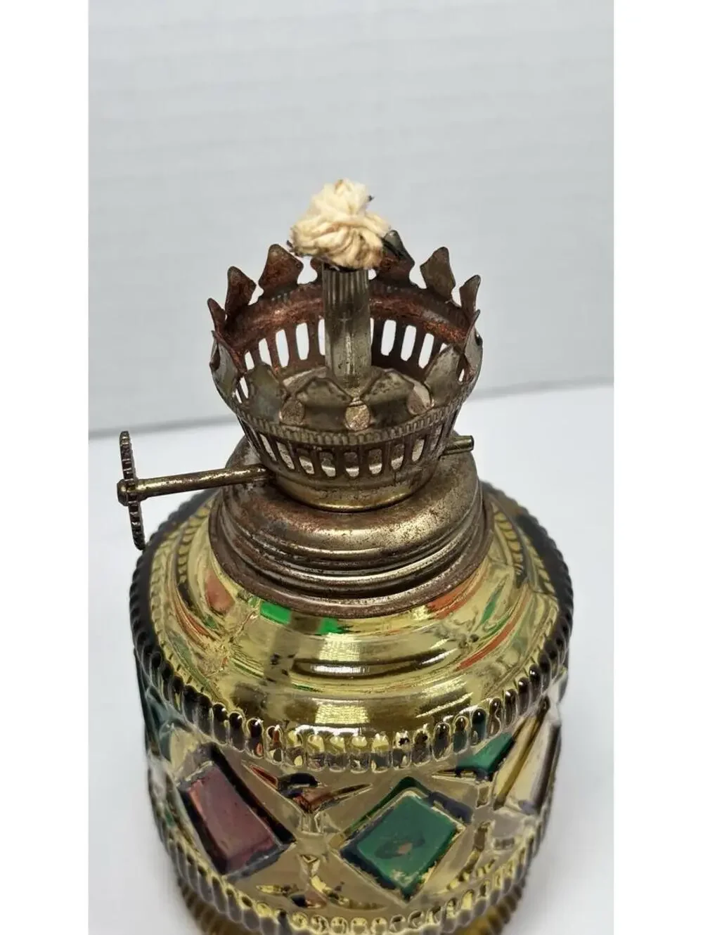 Sail Boat Brand Oil Lamp Stained Glass 1960's Retro Vintage Amber BASE ONLY